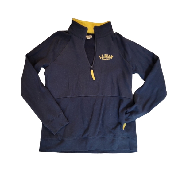 LL Bean Womens Navy Yellow Quarter Zip Pullover Size Small - Picture 1 of 3